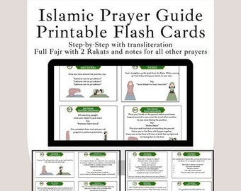 Islamic Prayer Steps Printable Flashcards, Learn Salah Islam Prayer, Fajr Prayer Steps, Transliteration, How to Pray Complete Steps, Digital