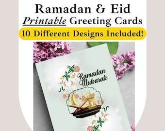 20 Printable Ramadan and Eid Mubarak cards size 5x7, Instant Download, Eid Gift, Ramadan and Eid Greeting Card Digital Bundle, Islamic Cards