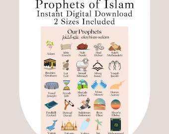 Prophets of Islam Instant Digital Download 2 JPEG Files 8"x10" and 18"x24", Printable DIY Frame, Islam Decor, Islam Nursery, Islam Education