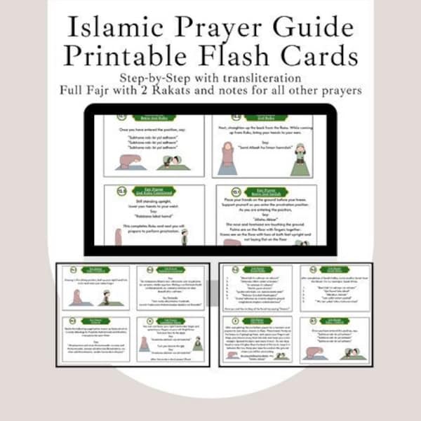 Islamic Prayer Steps Printable Flashcards, Learn Salah Islam Prayer, Fajr Prayer Steps, Transliteration, How to Pray Complete Steps, Digital