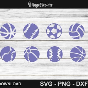 Sports Balls Svg, Baseball Svg, Soccer Vector, Basketball Digital File, Clip Art, DXF, PDF, PNG, 023