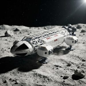 18 Inch Modular Industrial Spaceship Model, 3D Printed Retro Sci-Fi Vessel with Magnetic Pod