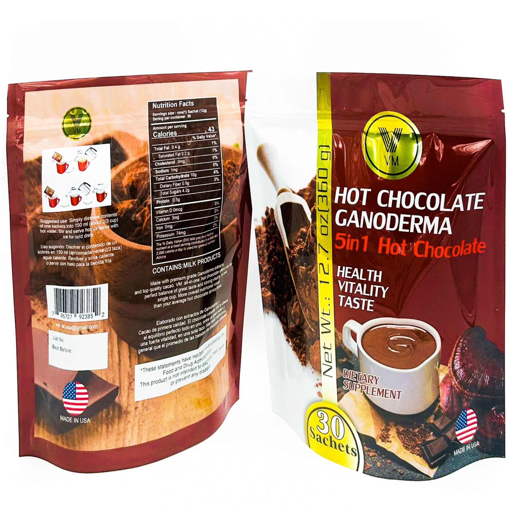 VM Hot Chocolate Ganodermareishi With Cacao Cocoa Mix.mushroom Natural