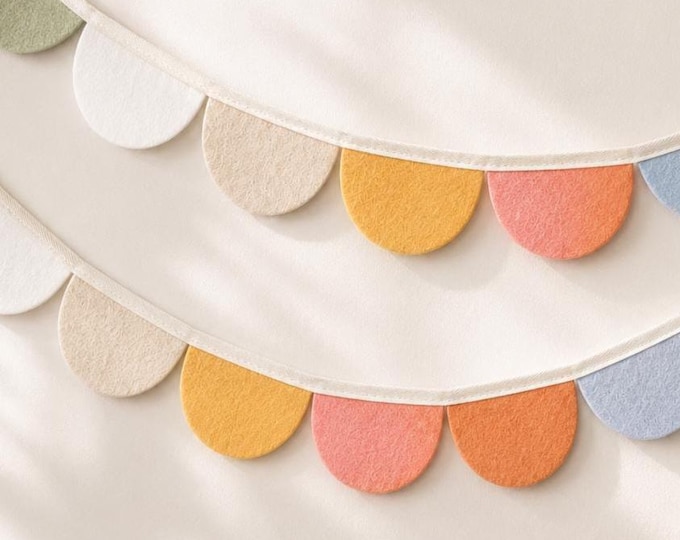 Wildflower Felt Scallop Garland, Baby Shower & Nursery Wall Decor, Colorful Bunting