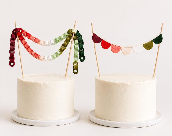 Felt Christmas Cake Topper, Scallop or Chain Garland, Holiday Decor