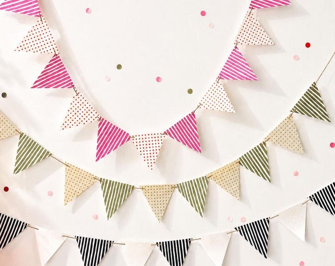 Mini Paper Bunting Garland – Vintage Wallpaper Cake + Party Decor