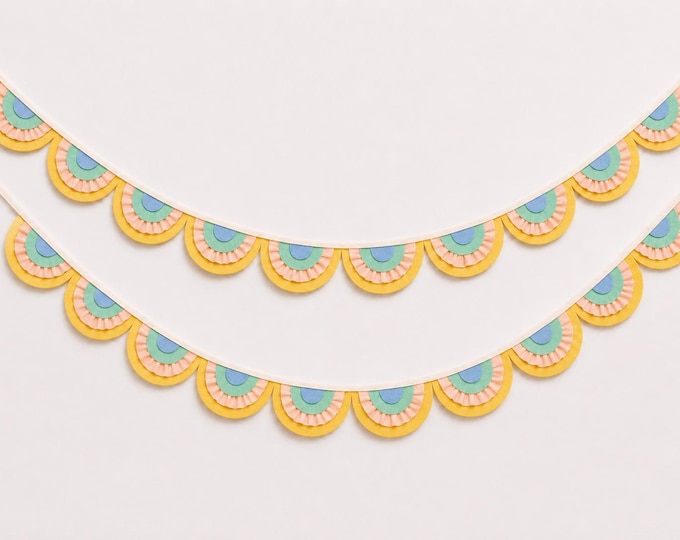 Baby in Bloom Felt Fan Garland, Layered Marigold Coral Aqua Nursery Decor
