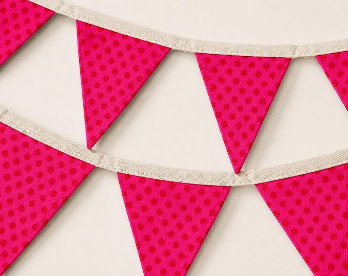 Pink Red Marimekko Fabric Bunting, Christmas Triangle Garland and Holiday Mantel Decor