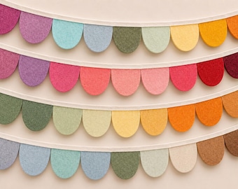 Chromatic Wool Scallop Garland, Rainbow Felt Bunting, Modern Nursery + Birthday Decor