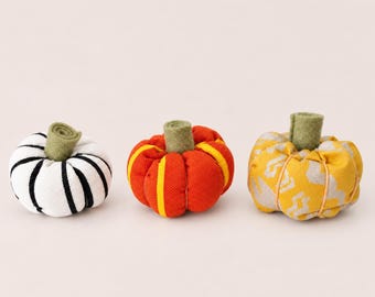 Handmade Marimekko Fabric Pumpkins, Scandinavian Fall Decor, Wool Felt Stem