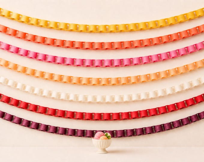 Sorbet Color Felt Chain Garland, Pastel Birthday Party and Ice Cream Theme Decor