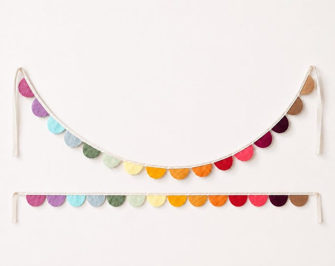 Chromatic Wool Scallop Garland, Rainbow Felt Bunting, Modern Nursery + Birthday Decor
