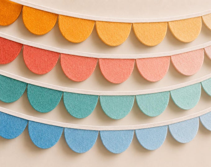 Pastel Felt Scallop Garland, Baby Shower Bunting and Gender Neutral Nursery Decor