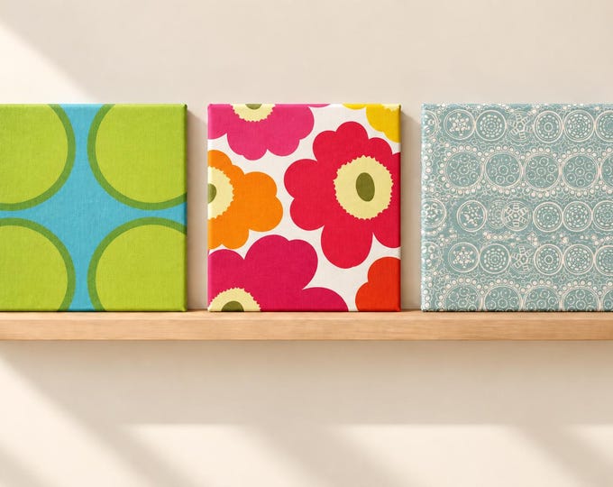 Marimekko Fabric Wall Art Panel, 13.25" Square Scandinavian Textile Art, Floral Decor