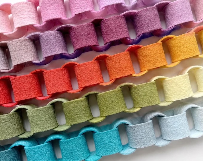 Rainbow Felt Chain Garland – Wool Paper Chain, Party Backdrop, Nursery Decor