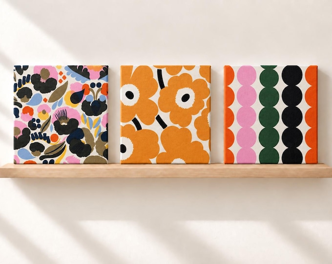 Marimekko Fabric Wall Art, One 6x6 Mini Textile Panel, Choose Colorful Nordic Pattern