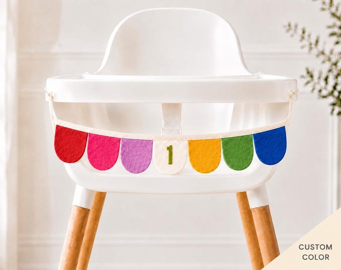 Custom High Chair Banner with Removable Number, Felt Scallop First Birthday Decor