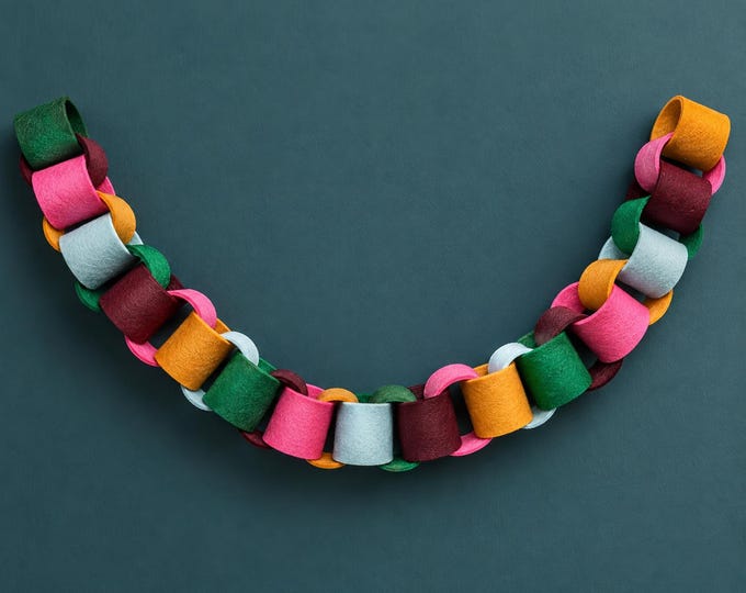 Modern Rainbow Felt Chain Garland, Christmas Tree Garland, Colorful Wool Felt Holiday Decor, 2–18 Ft