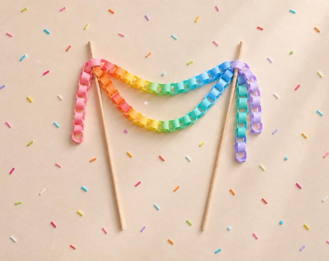 Rainbow Brights Felt Chain Cake Topper – Modern Birthday Decor