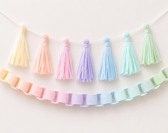 Pastel Rainbow Felt Garlands, Chain or Tassel Party Decor, Unicorn Birthday & Baby Shower
