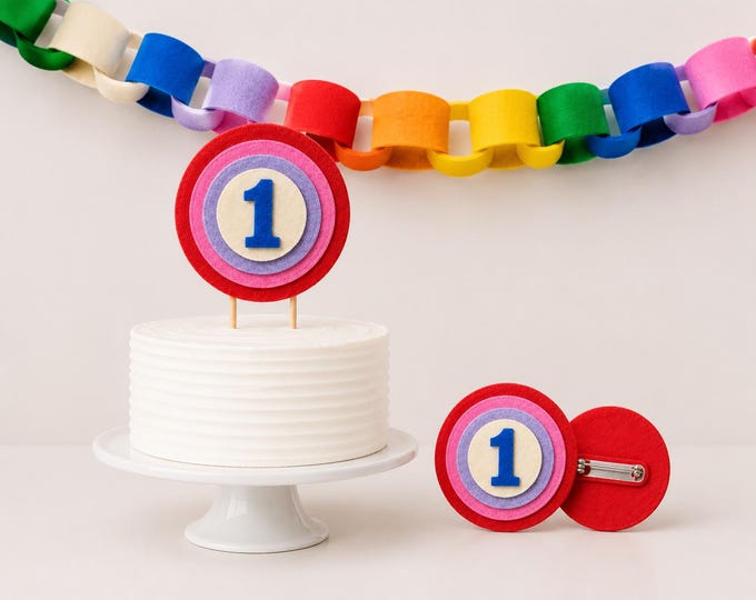 Felt Number Cake Topper & Birthday Badge, Custom Age 1–100, First Birthday Party Decor
