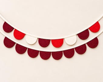 Candy Cane Felt Scallop Garland, Burgundy Red White Christmas Mantel Decor