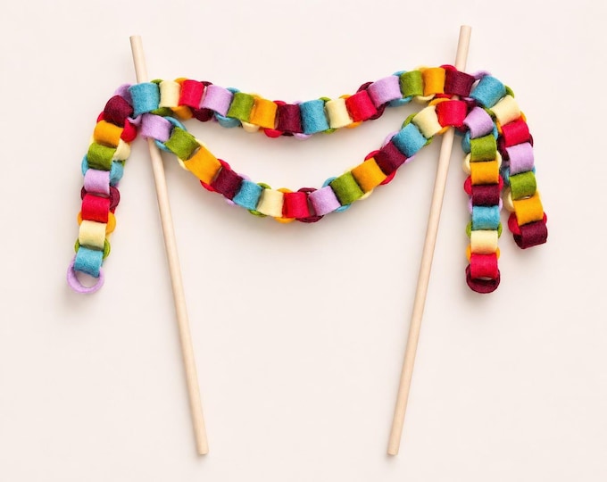 Rainbow Felt Chain Cake Topper, First Birthday Smash Cake Decor, Colorful Party Garland