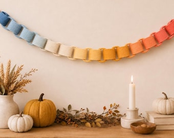 Thanksgiving Ombré Felt Chain Garland, Fall Mantel Decor, Autumn Party Garland