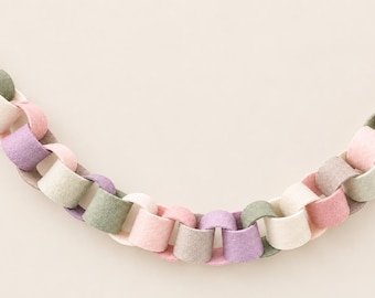 Pastel Felt Chain Garland, Lavender Matcha Baby Shower and Nursery Decor