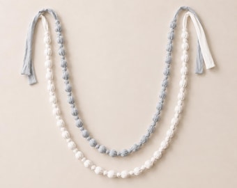 Fabric-Wrapped Wood Bead Garland, Snow White or Gray Chambray, 2–8 Ft Mantel, Shelf & Nursery Decor