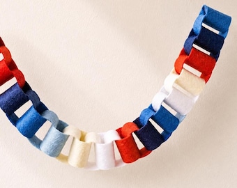 Patriotic Rainbow Felt Chain Garland – Red White Blue Fourth of July Decor