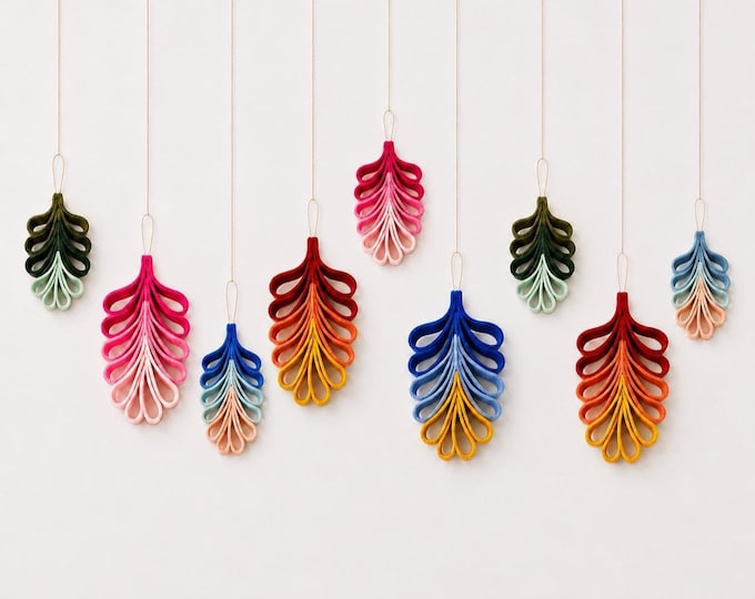Wool Felt Leaf Ornament, Layered Loop Wall Hanging, Colorful Nursery and Door Decor