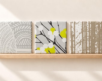 Marimekko Mini Wall Art, 6x6 Textile Panel, Neutral Scandinavian Pattern Collection