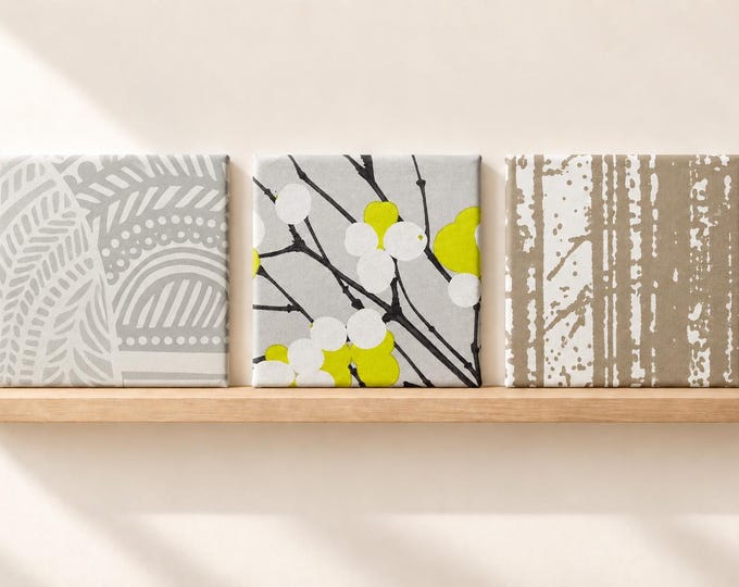 Marimekko Mini Wall Art, 6x6 Textile Panel, Neutral Scandinavian Pattern Collection