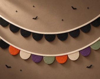 Halloween Black Felt Scallop Garland, Modern Bunting, Fall Mantel Decor