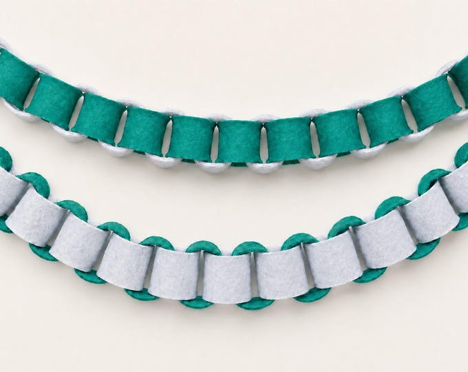 Blue Felt Chain Garland, Peacock Teal Nursery Decor and Baby Shower Backdrop