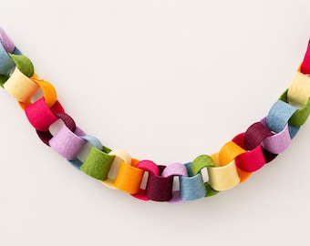 Muted Rainbow Felt Chain Garland – Fall Birthday, Nursery & Modern Mantel Decor