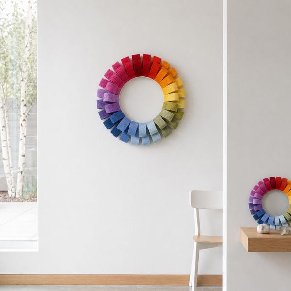 Rainbow Felt Loop Wreath, 12" 20" or 24", Colorful Modern Door and Wall Decor