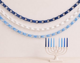Hanukkah Felt Chain Garland, Blue White Festival of Lights Mantel and Party Decor