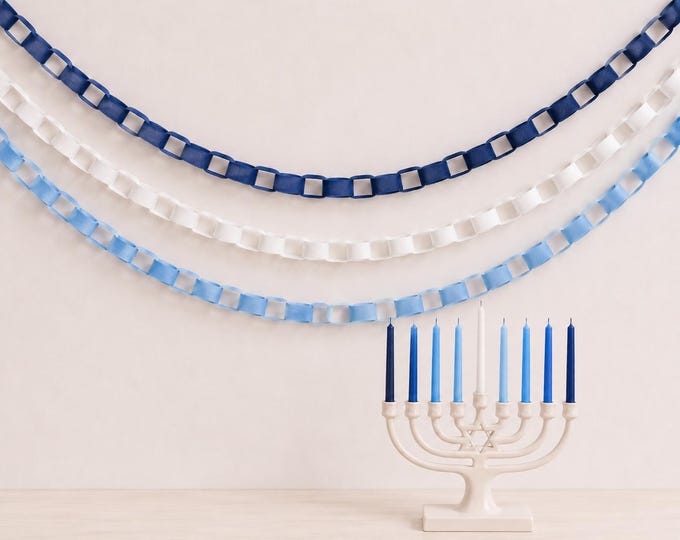 Hanukkah Felt Chain Garland, Blue White Festival of Lights Mantel and Party Decor