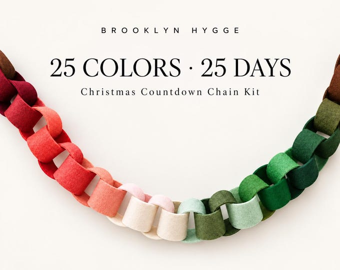 Felt Christmas Countdown Chain Kit, 25 Color Advent Garland, 25–75 Link Holiday Craft