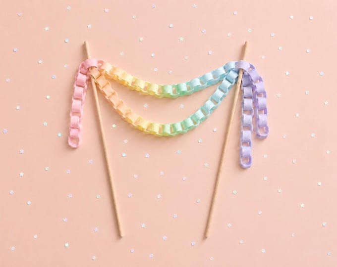 Pastel Rainbow Felt Chain Cake Topper – Modern Birthday Decor