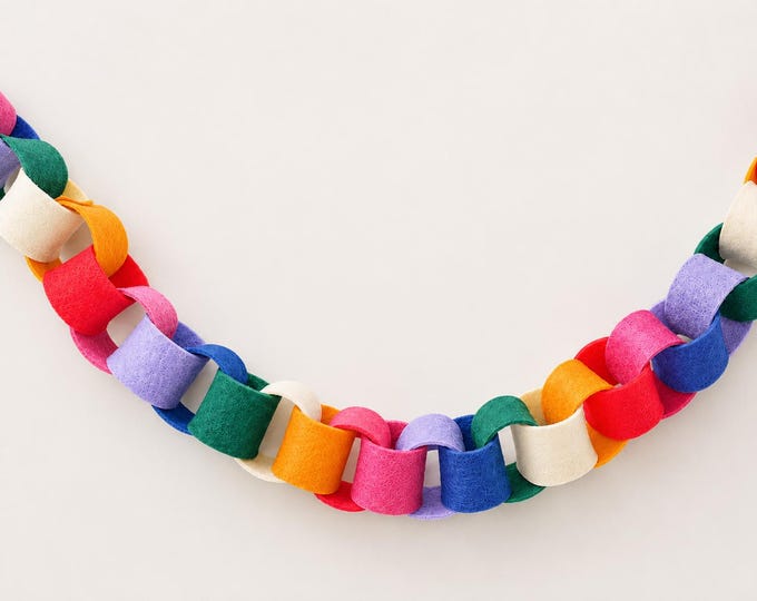Aura Rainbow Felt Chain Garland, Colorful Wool Garland for Christmas Tree, Mantel, Birthday & Nursery, 2–18 Ft