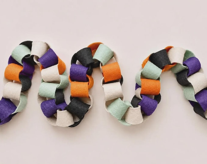 Custom Halloween First Birthday Set - Halloween Felt Chain Garland and ONE Cake Topper