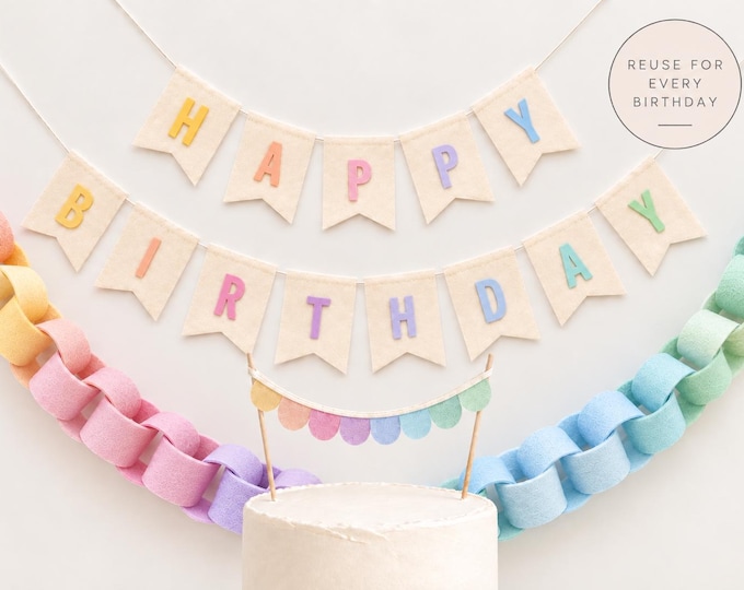Pastel Rainbow Ombré Garland Set, Modern Birthday Party, Baby Shower Nursery Decor