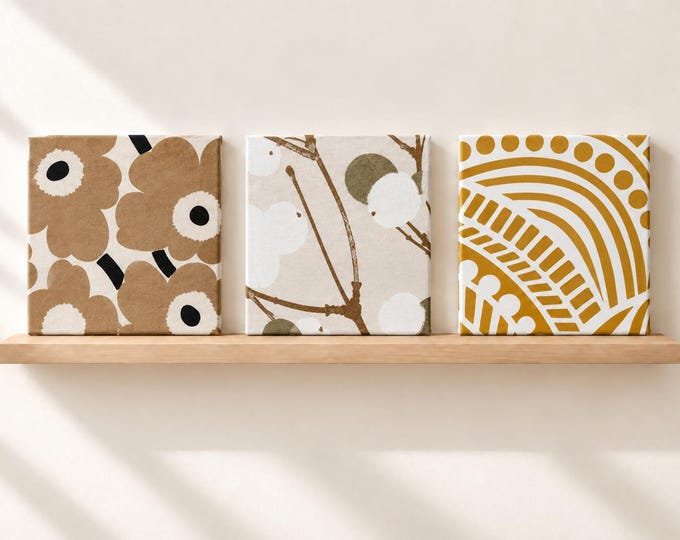 Marimekko Fabric Wall Art, One 6x6 Mini Textile Panel, Choose Festive Nordic Pattern