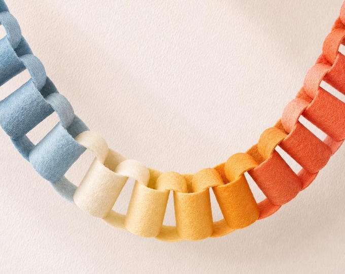Chunky Fall Felt Chain Garland - Thanksgiving Decor, Autumn Ombré Mantel Garland, Friendsgiving Party Backdrop