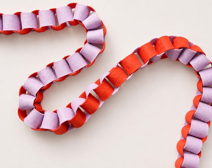 Lavender and Red Felt Chain Garland, Colorful Birthday Party and Mantel Decor