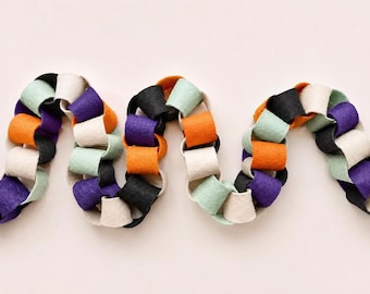 Halloween Felt Chain Garland, Black Orange Purple Mantel Decor, Modern Party Banner
