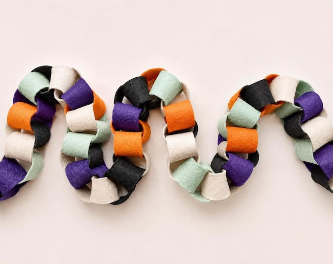 Halloween Felt Chain Garland, Black Orange Purple Mantel Decor, Modern Party Banner